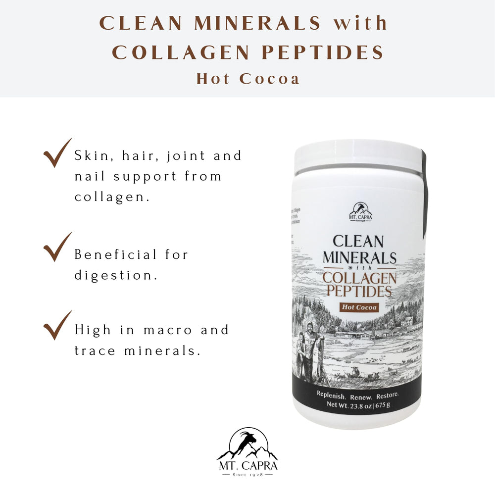 Mt Capra hot cocoa mug with steam highlighting a cozy, nutritious drink