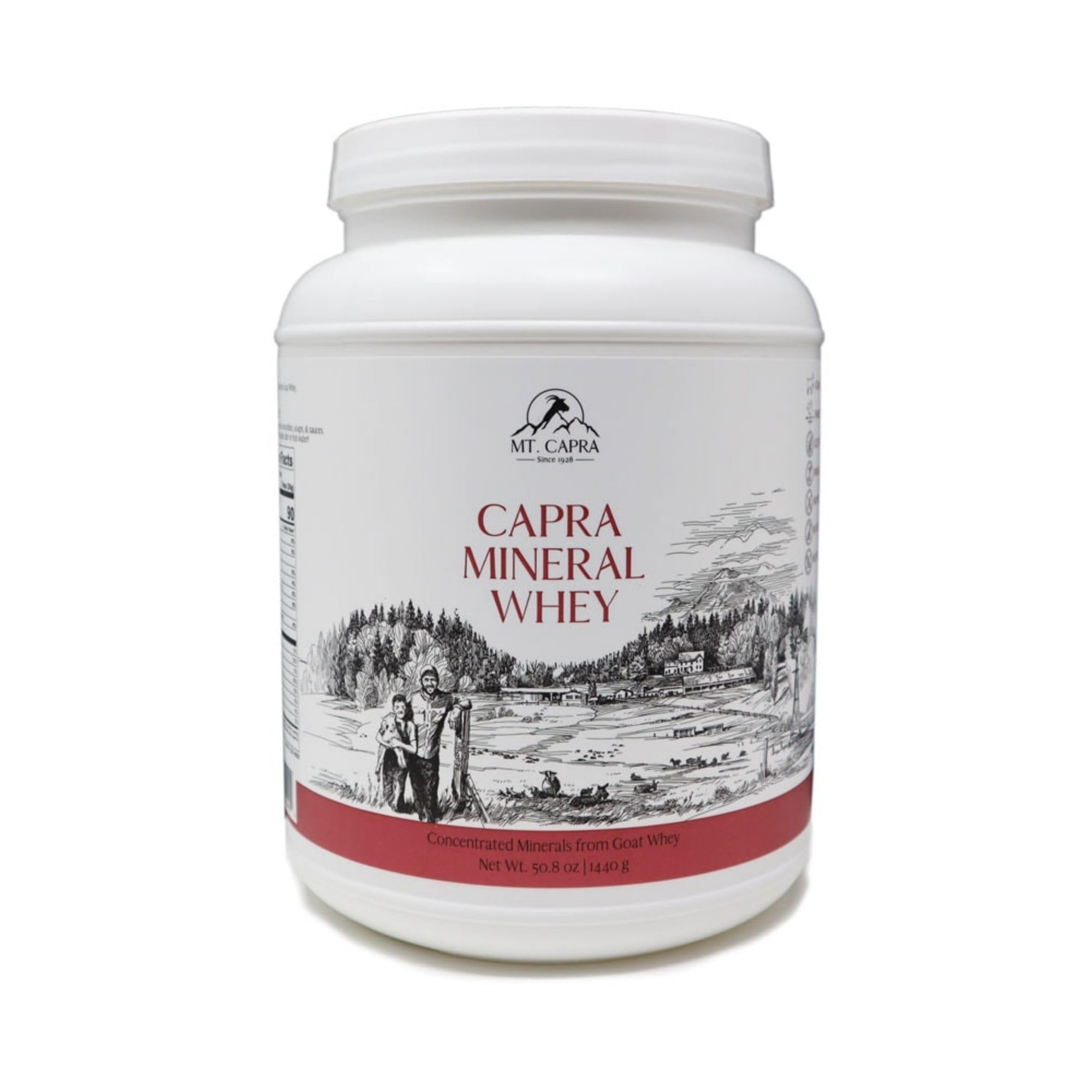 Mt Capra Mineral Whey bottle with scoop for convenient daily hydration support.