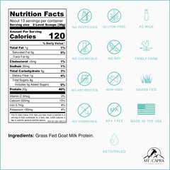 Mt Capra Clean Whole Protein powder showing single-ingredient purity for clean nutrition.