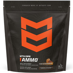 MTN OPS Ammo bottle front shows protein-rich meal replacement for lean gains.