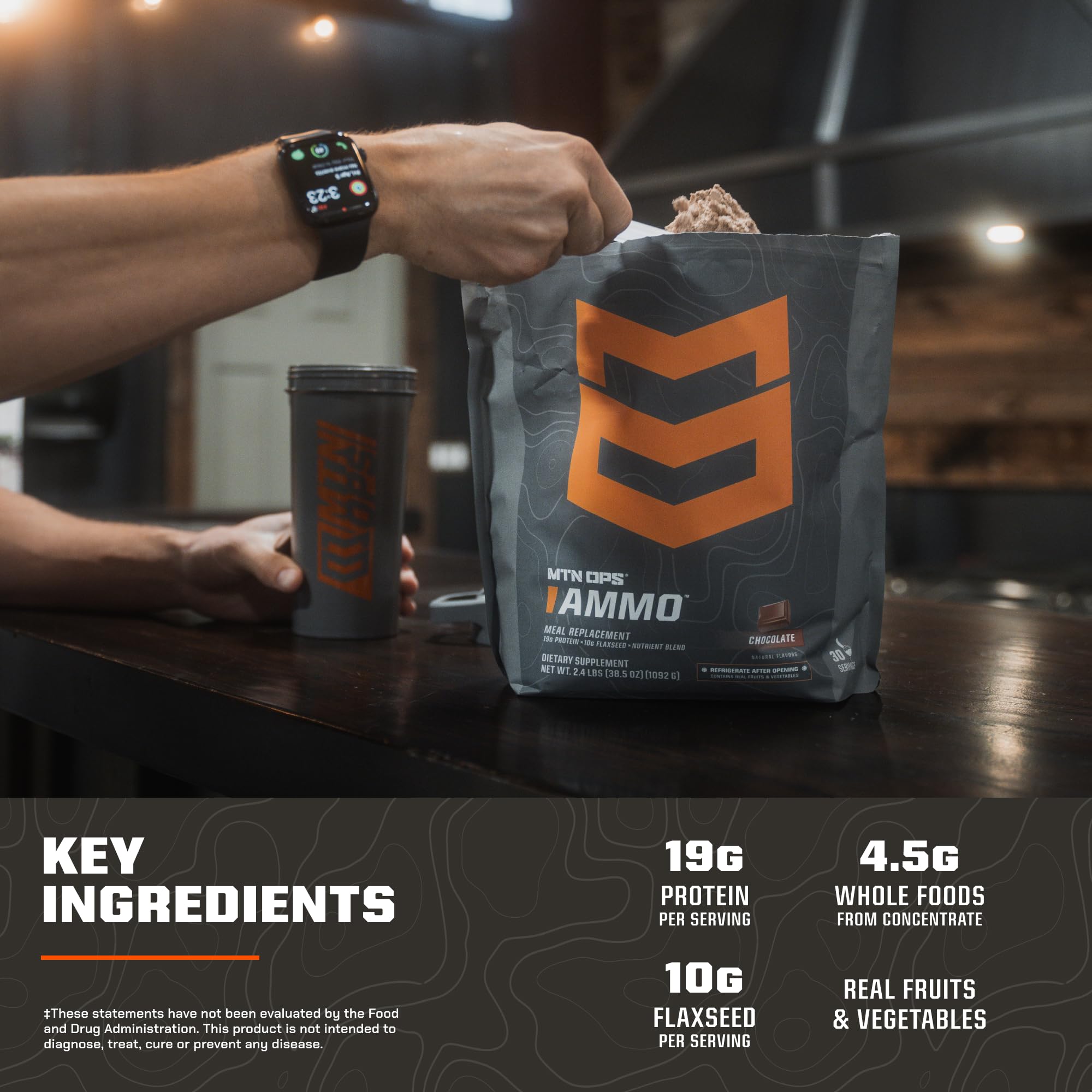 MTN OPS Ammo ingredients feature flaxseed and real fruits for balanced nutrition.
