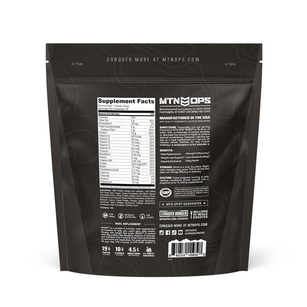 MTN OPS Ammo packaging shown with a prepared shake