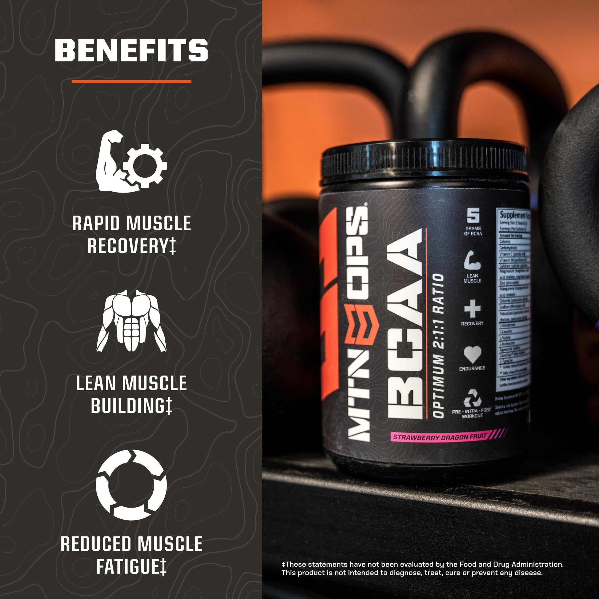 MTN OPS BCAA grape packaging emphasizes sugar-free and gluten-free formula.