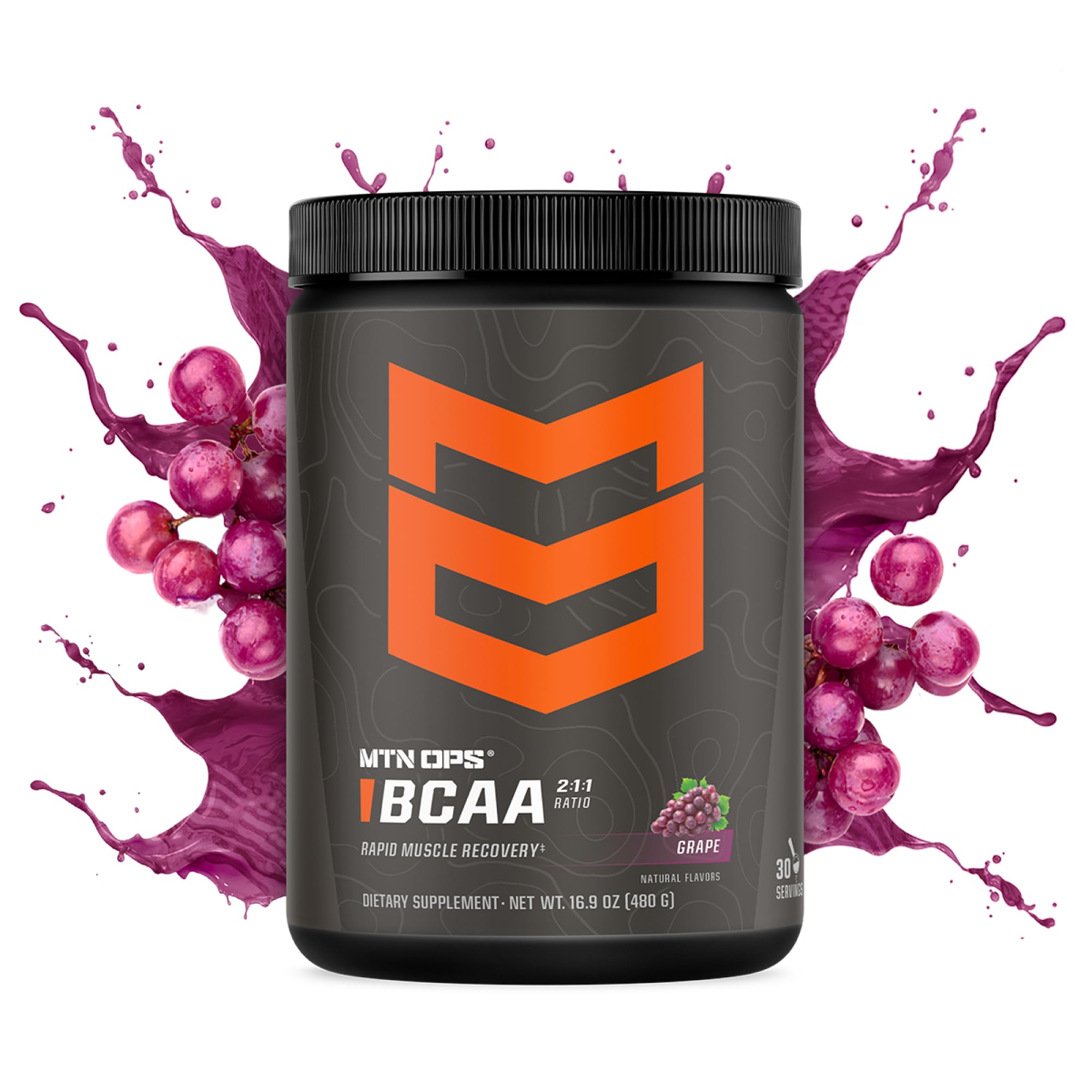 MTN OPS BCAA grape powder scoop ready to mix for hydration during training.