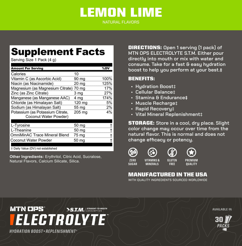 MTN OPS Electrolytes STM active lifestyle use in outdoor workout setting.