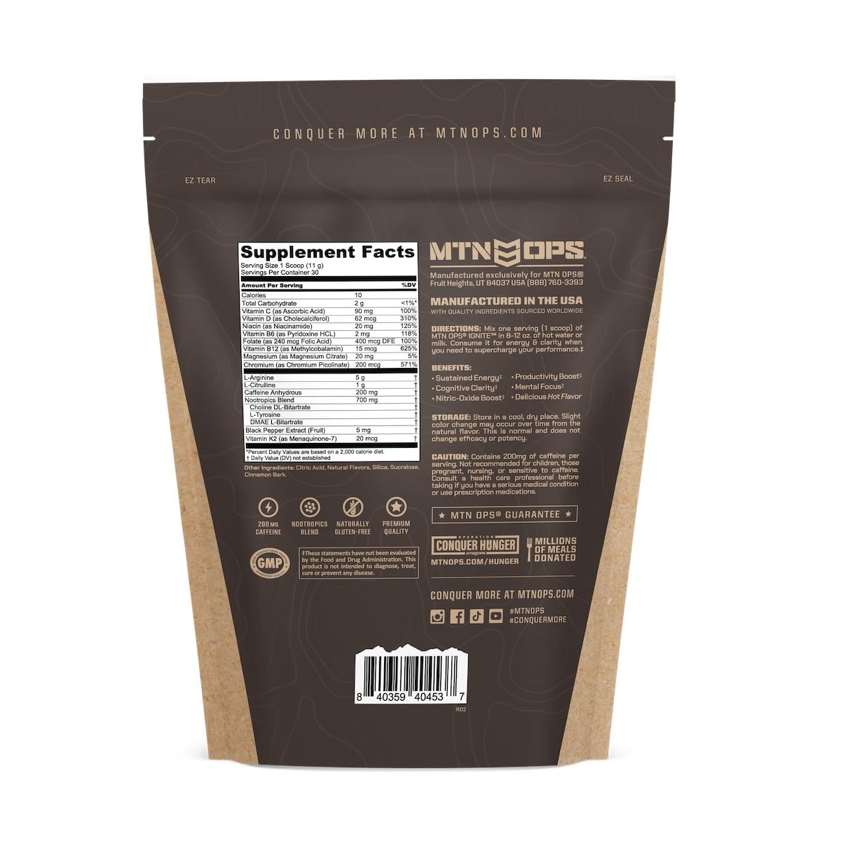 MTN OPS Hot Ignite instant coffee blends L-Arginine and L-Citrulline for smooth energy.