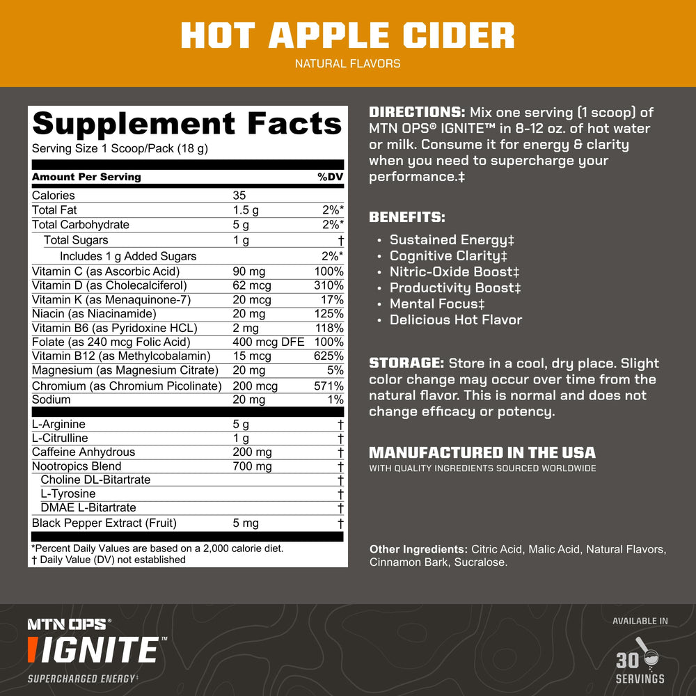 MTN OPS Hot Ignite apple cider coffee cup ready for morning focus.