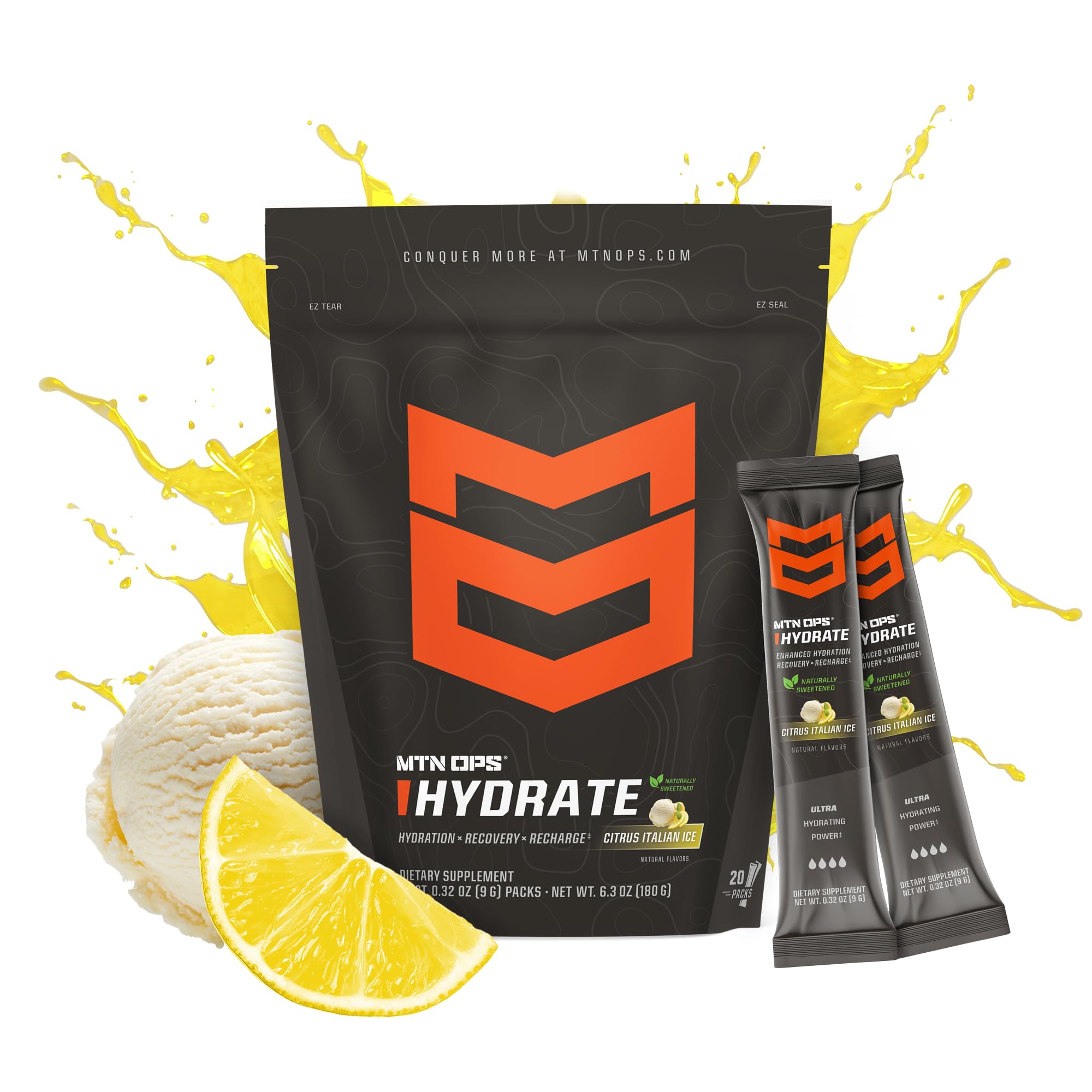 MTN OPS Hydrate Citrus Italian Ice powder ready to mix for quick refreshment