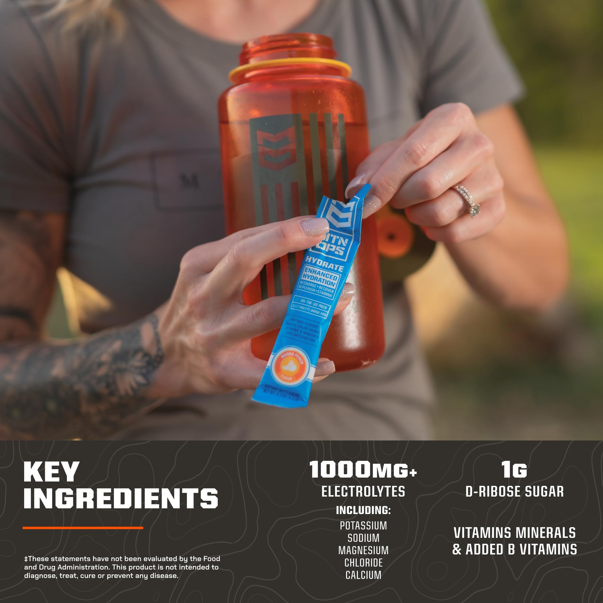 MTN OPS Hydrate glass with lemon-lime drink ready to drink.
