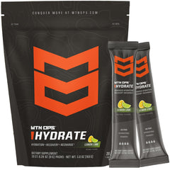 MTN OPS Hydrate lemon-lime packet for on-the-go electrolyte hydration.