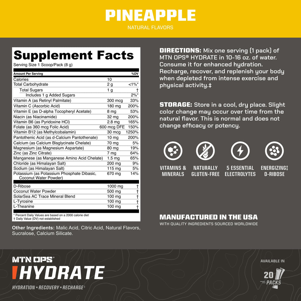 Closeup of MTN OPS Hydrate pineapple sachet