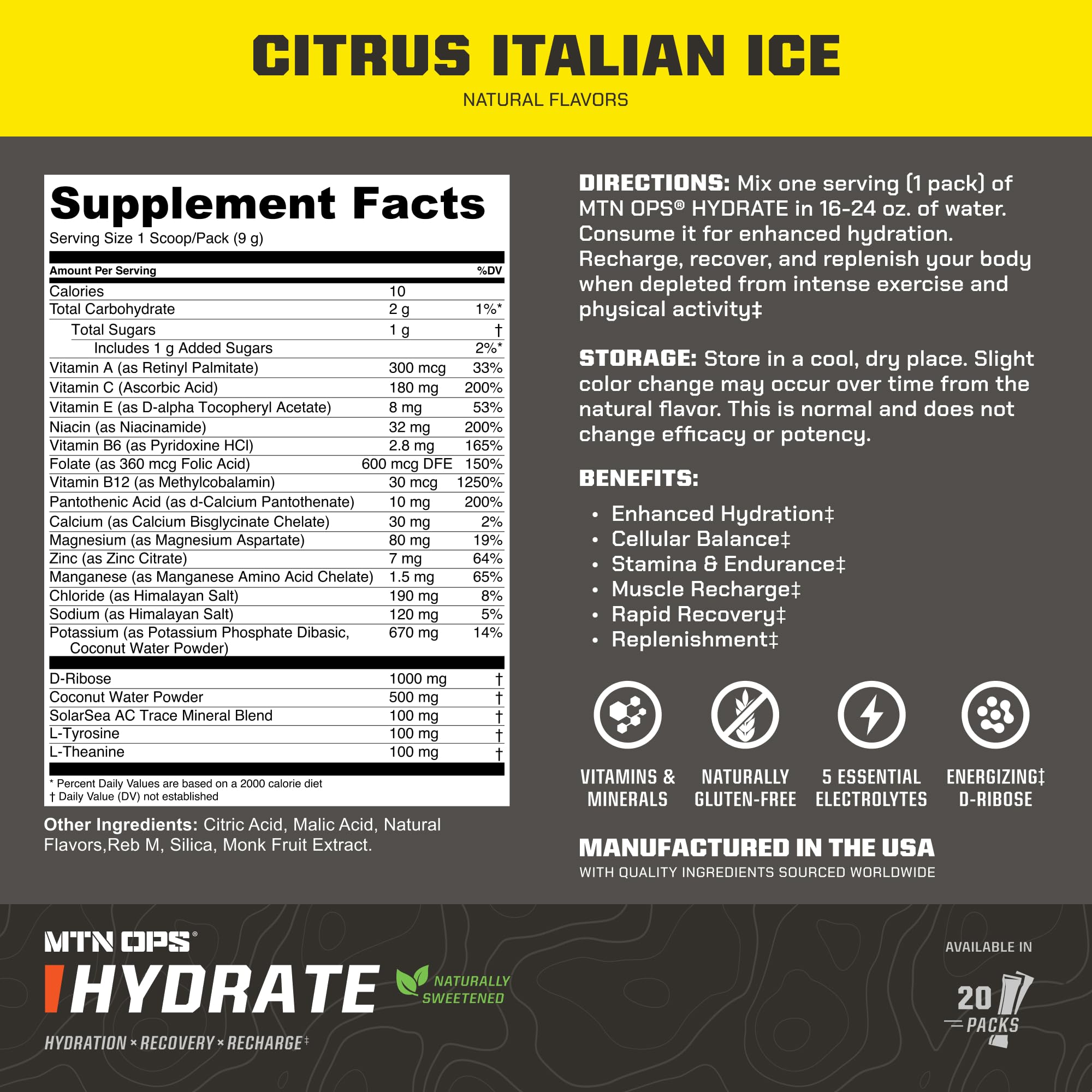 MTN OPS Hydrate powder dissolving in water for rapid hydration during workouts