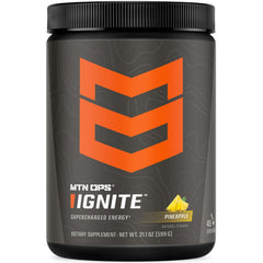MTN OPS Ignite Pineapple Crush front label showing gluten-free energy powder for sustained focus