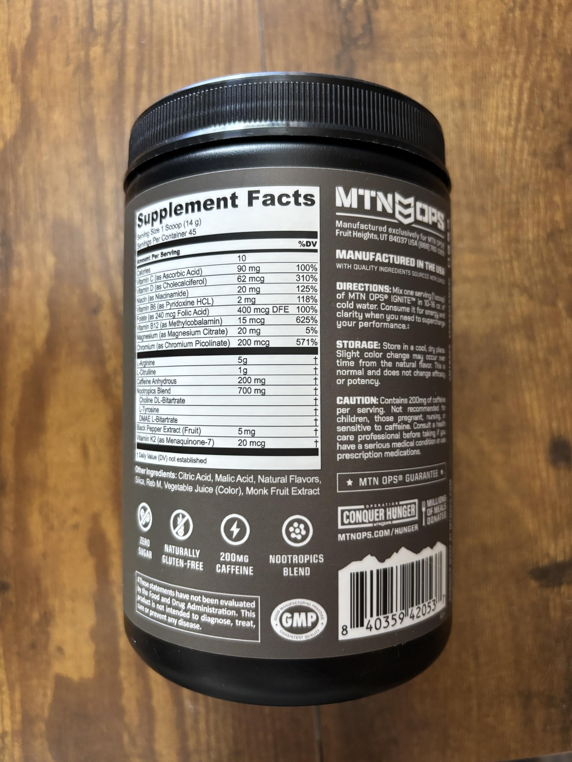 MTN OPS Ignite ready to mix in a water bottle for on-the-go energy