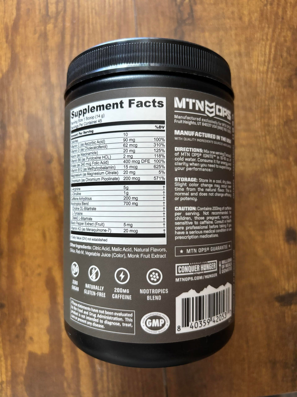 MTN OPS Ignite ready to mix in a water bottle for on-the-go energy