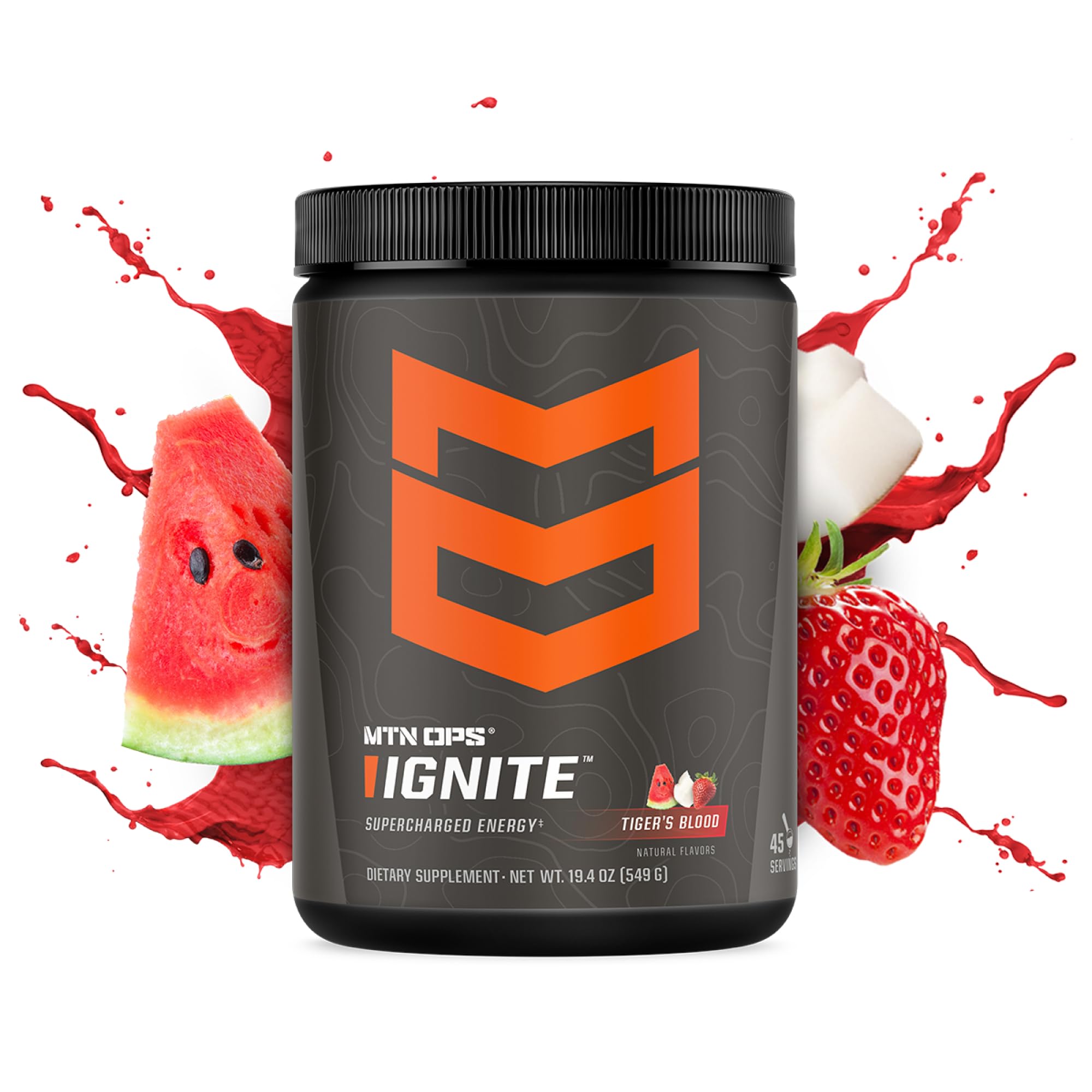 MTN OPS Ignite gluten-free formula shown as a versatile daily energy supplement.
