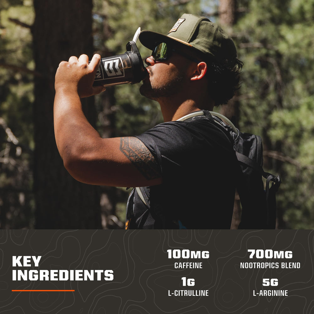 MTN OPS Ignite Lite being poured into a glass for a refreshing energy drink
