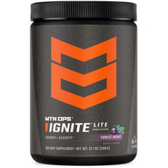MTN OPS Ignite Lite forest berry tub front showing gluten-free, zero-sugar formula