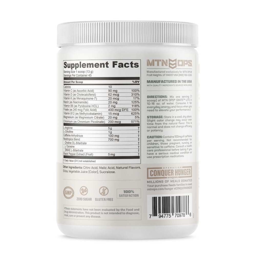 MTN OPS Ignite Lite scoop dispensing powder into water for quick energizing mix