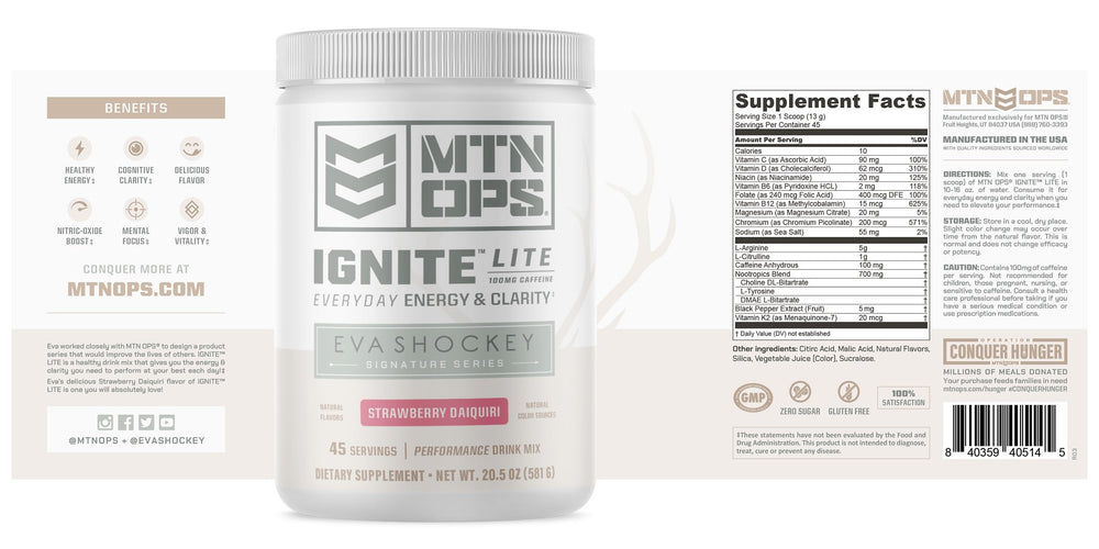 MTN OPS Ignite Lite travel-friendly pouch beside water bottle during workout