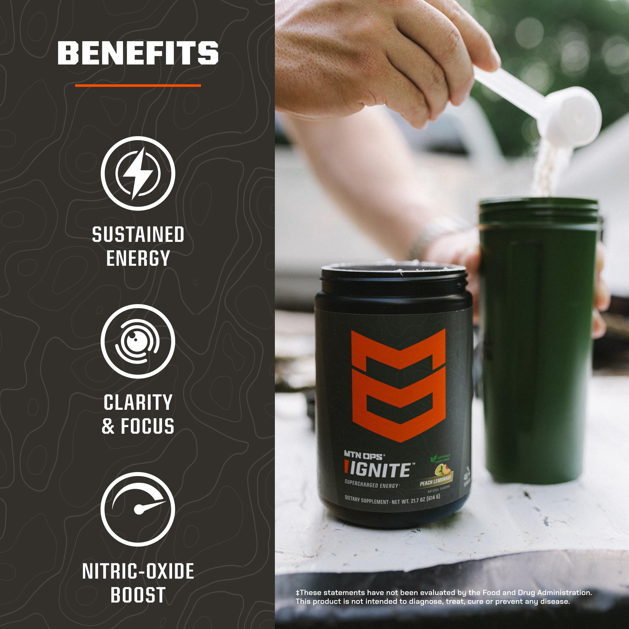 MTN OPS Ignite mixing glass shows easy preparation for workouts.