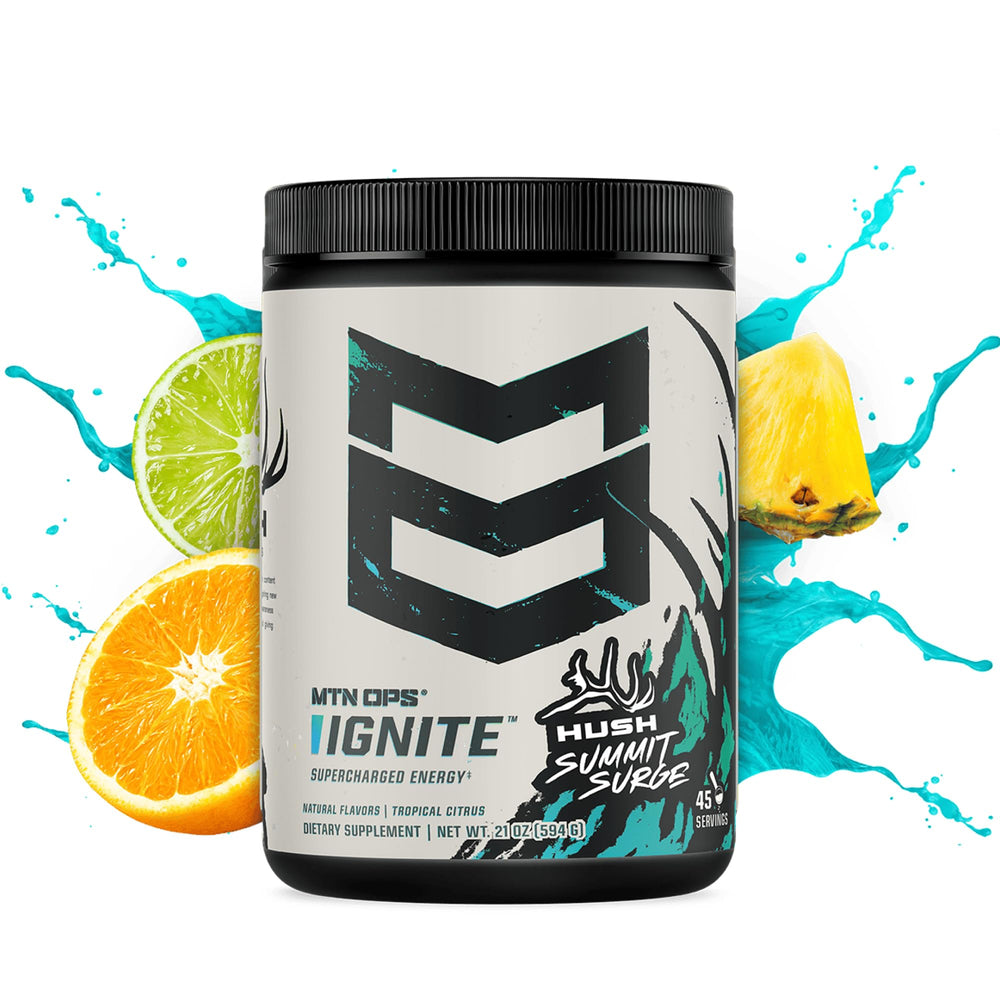 MTN OPS Ignite scoop dispensing powder for easy serving.