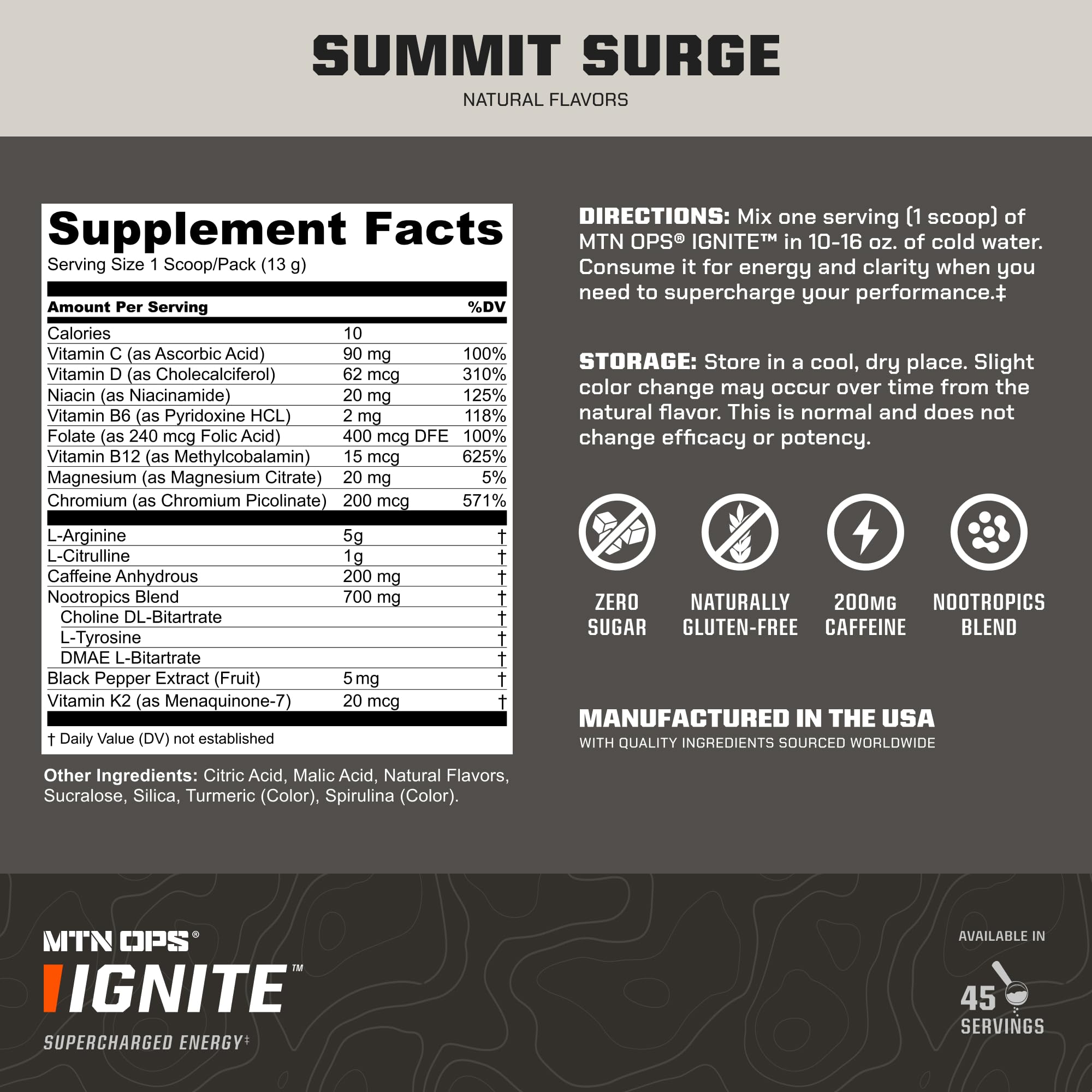 MTN OPS Ignite Trail Packs caffeine boost supports fast focus during training.