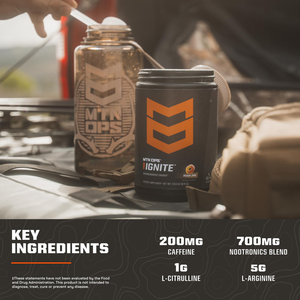 MTN OPS Ignite Trail Packs fizz with bubbles during rapid hydration mix.