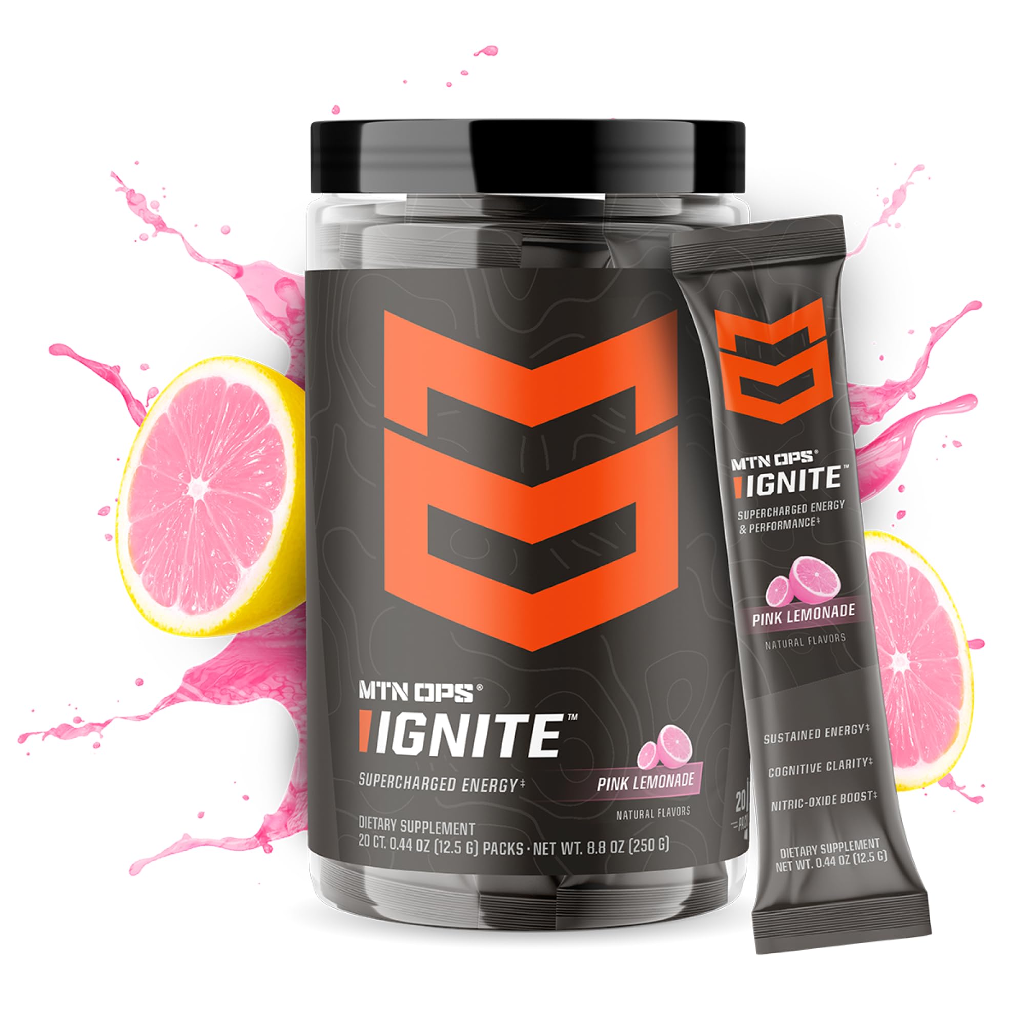 MTN OPS Ignite powder scoop showing precise serving for workouts