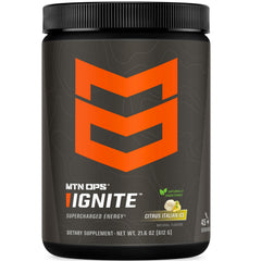 MTN OPS Ignite tub front shows Citrus Italian Ice flavor and convenient container.