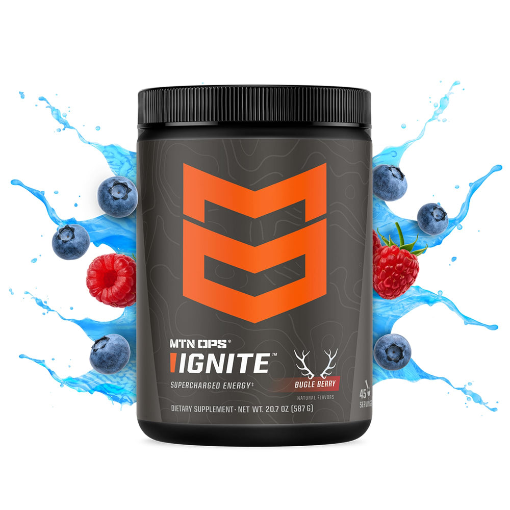MTN OPS Ignite tub top view with serving scoop for quick energy.