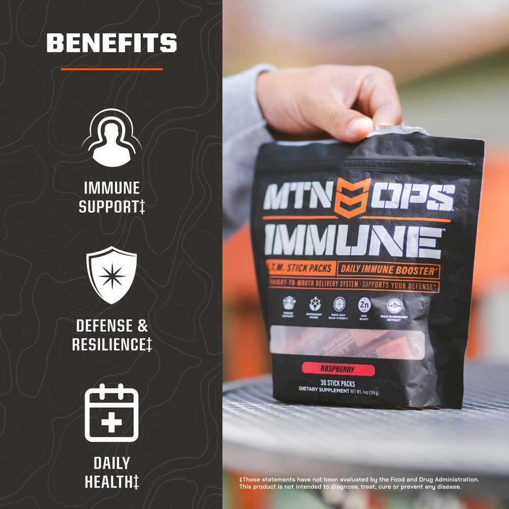 MTN OPS Immune STM citrus flavor boosts daily wellness routine.