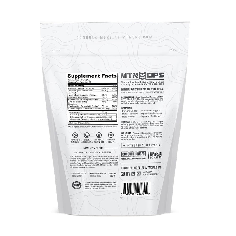 MTN OPS Immune STM daily wellness ritual in a compact sachet.