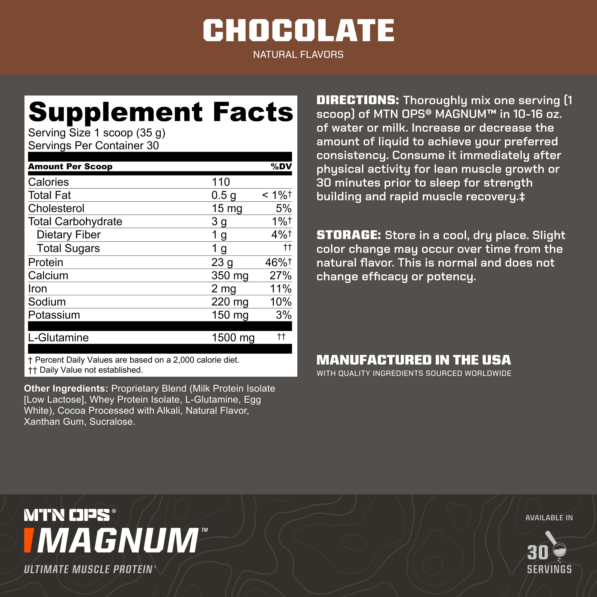 MTN OPS Magnum chocolate being poured into a glass for post workout fueling.