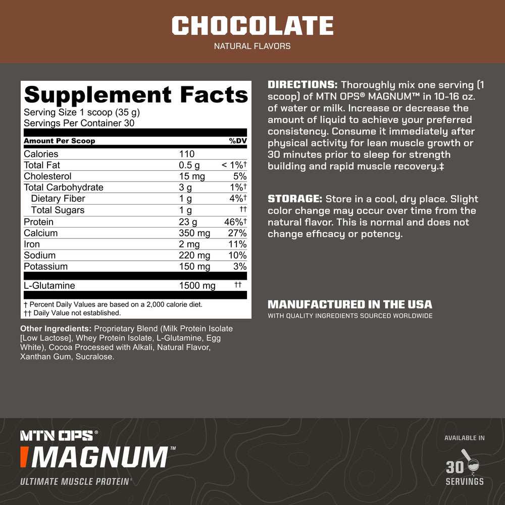 MTN OPS Magnum chocolate being poured into a glass for post workout fueling.