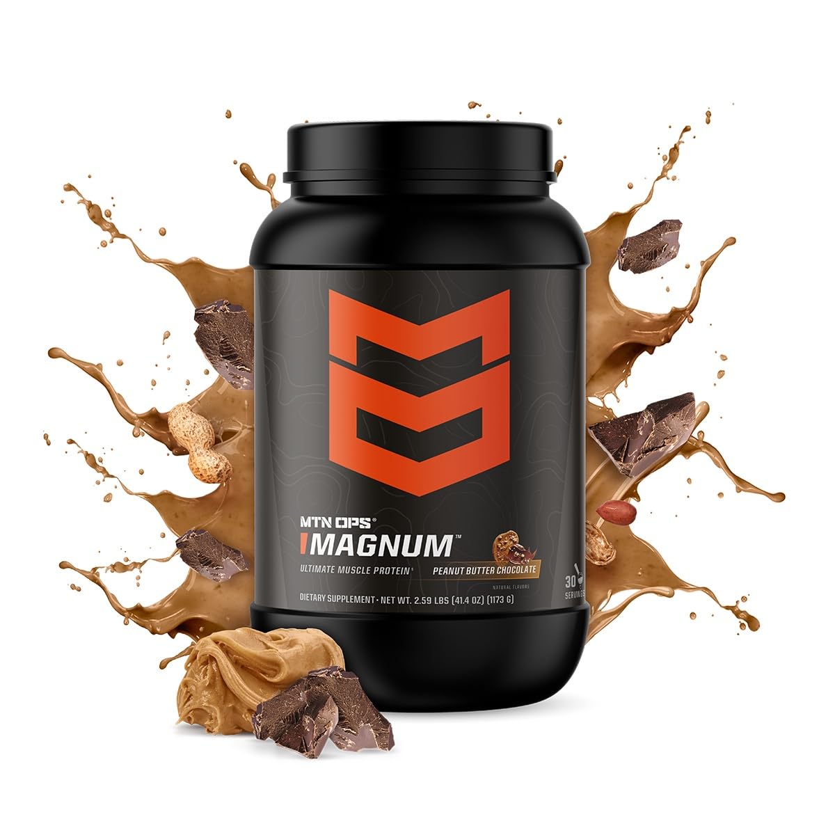 MTN OPS Magnum scoop pours whey isolate into a glass after training.