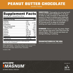 Close-up MTN OPS Magnum powder highlighting rich chocolate flavor.