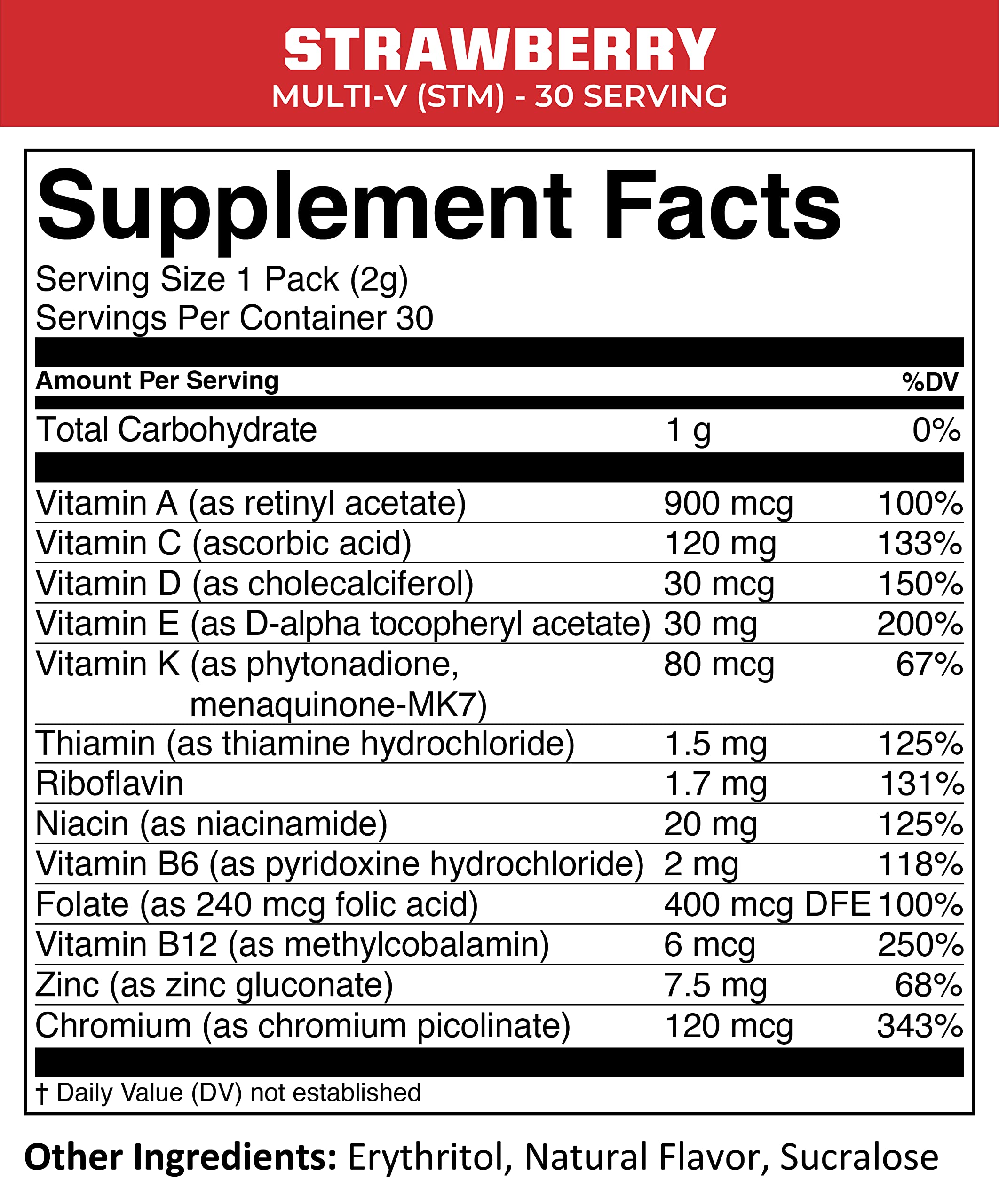 MTN OPS Multi-V bottle back showing ingredients and nutrition facts