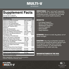 Close-up of MTN OPS Multi-V capsules inside bottle