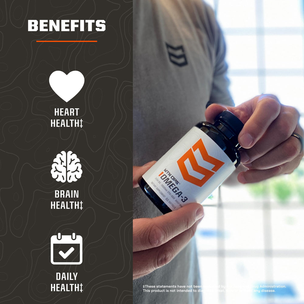 MTN OPS Omega-3 bottle with Friend of the Sea sustainability badge.