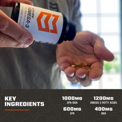 MTN OPS Omega-3 gluten-free formula on packaging highlighting purity.