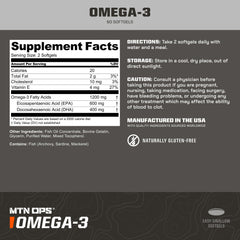 MTN OPS Omega-3 softgels ready to take, supports daily heart and brain wellness.