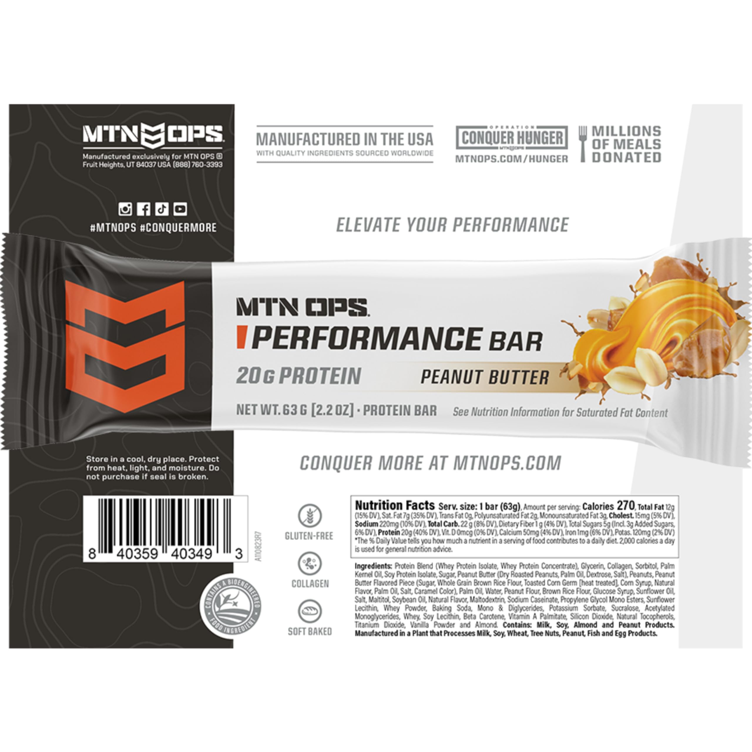 MTN OPS Peanut Butter Bliss bar break-open reveals chewy texture ideal for on-the-go fueling.