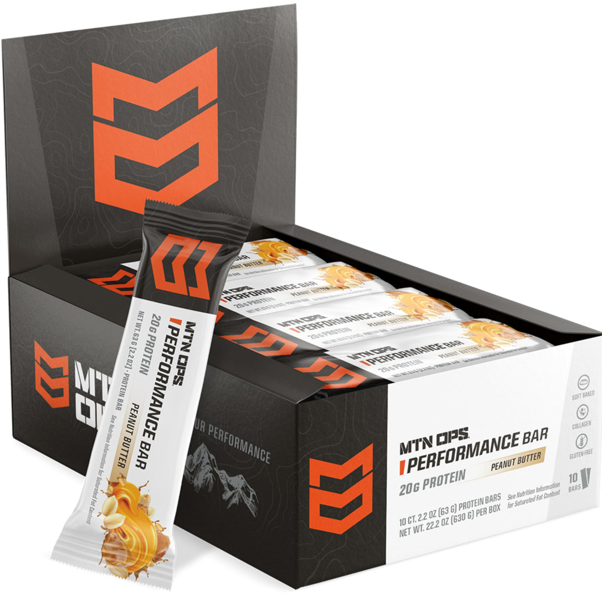 MTN OPS Peanut Butter Bliss bar wrapper close-up, showcasing indulgent flavor and convenient snacking.