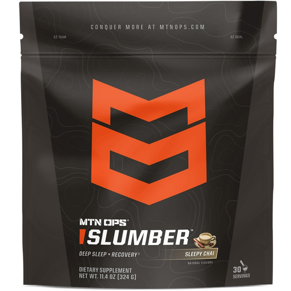 MTN OPS Slumber bottle with pour, supporting nightly recovery after workouts.