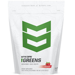 MTN OPS Super Greens front packaging highlighting organic greens and travel-friendly design.