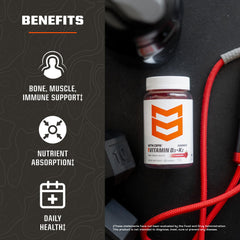 MTN OPS Vitamin D3 K2 Gummies on desk scene highlights easy daily strawberry supplementation