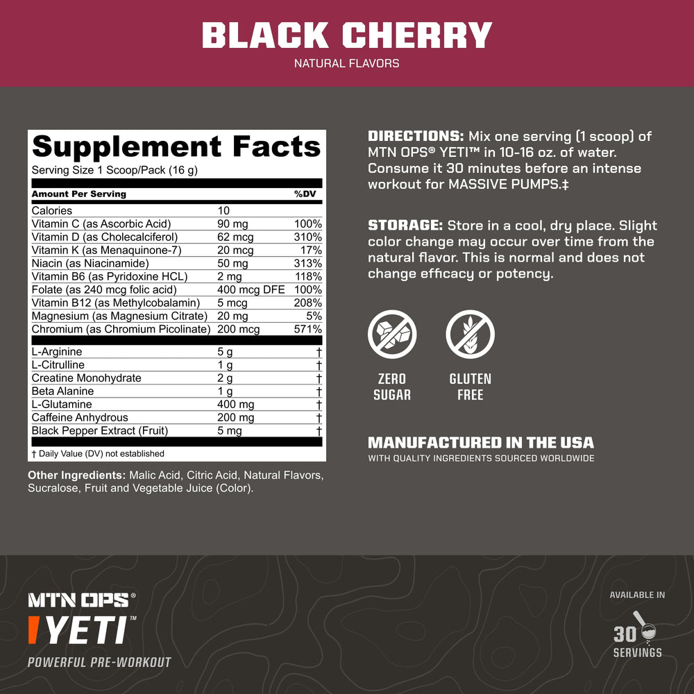 MTN OPS YETI with 200 mg caffeine for quick energy during workouts