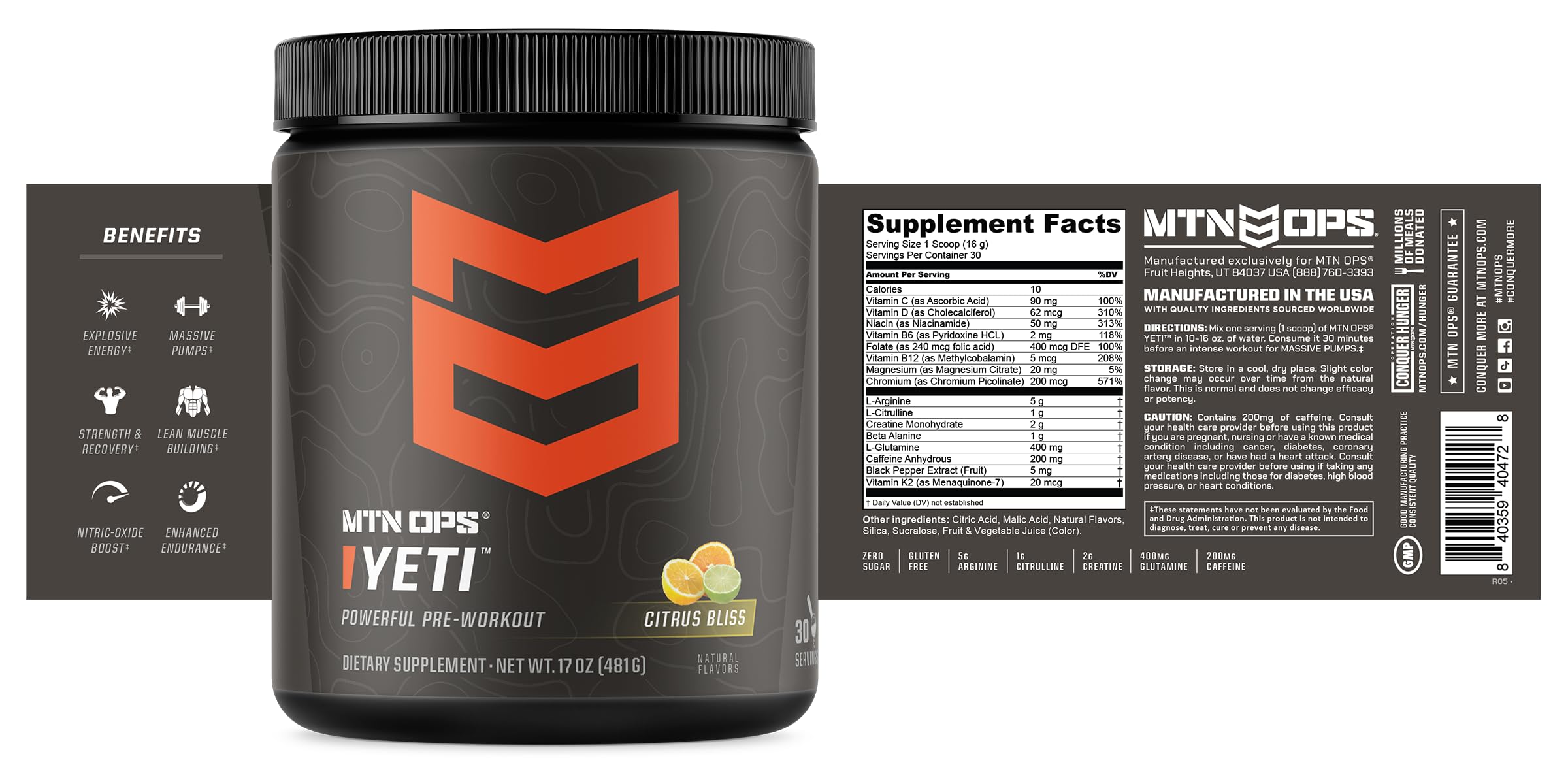 MTN OPS YETI gluten-free seal communicates diet-friendly option.