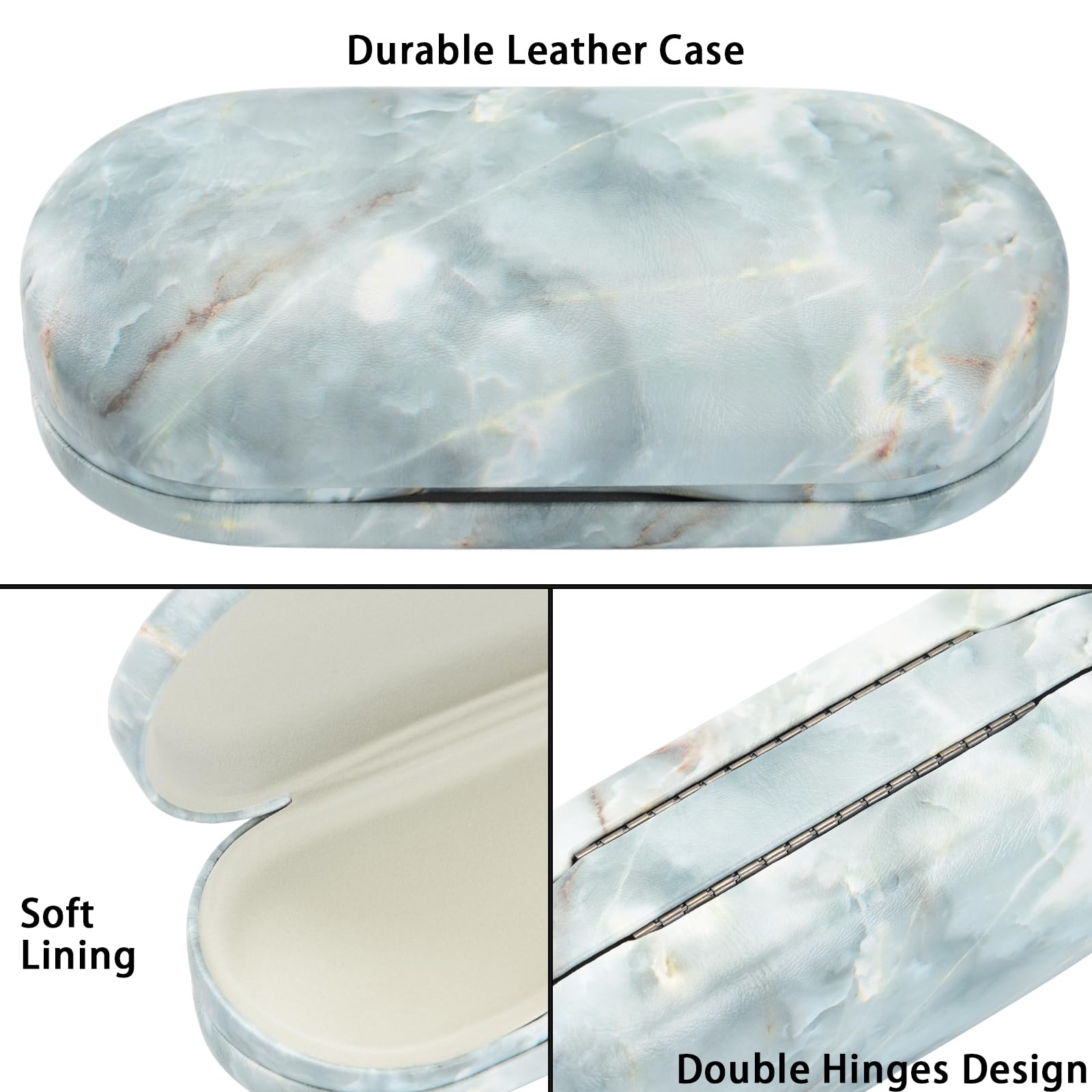 Muf durable leather travel case in green grey marble finish.